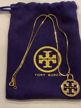 Tory Burch Gold-Tone Logo Medallion Necklace on Gold Chain